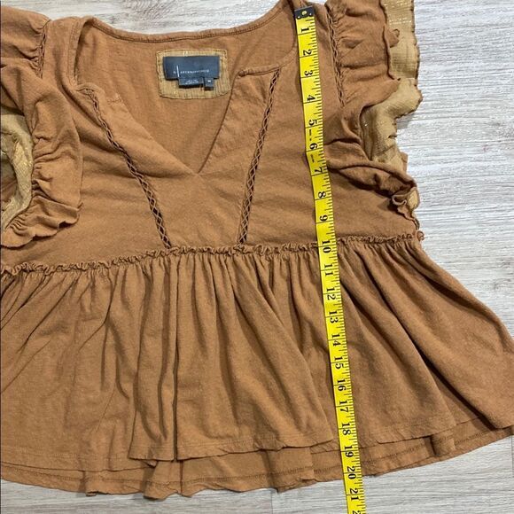 Anthropologie Golden Camel Linen Blend Ruffle Sleeve Babydoll Top | Size XS - Picture 11 of 12